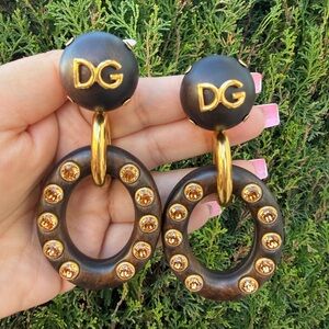 #251 Dolce & Gabbana Wood Drop Hoop Earrings